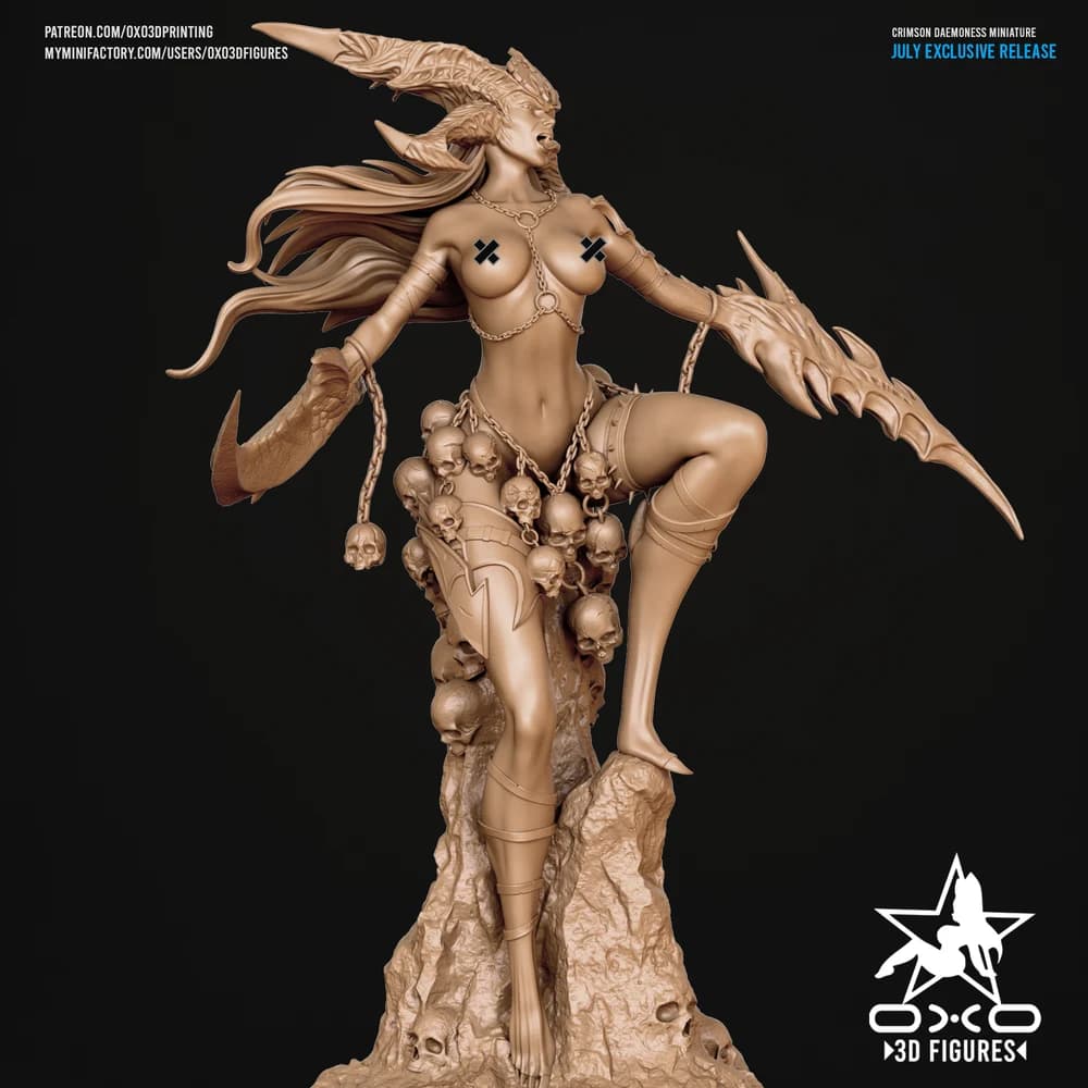 Demônia Carmesim — Miniatura 3D Fantasia Sombria | OXO3D