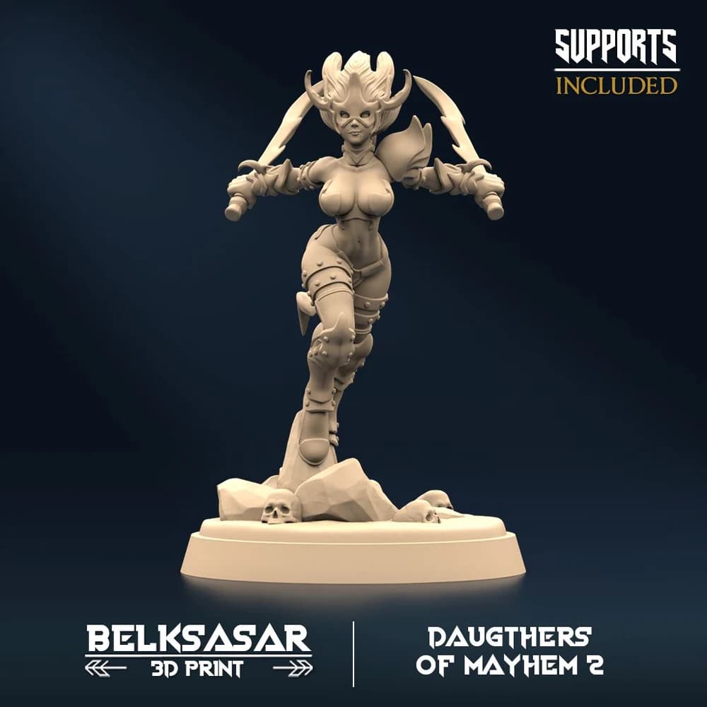 Irmã do Caos de Lâminas Gêmeas D — Miniatura 3D Fantasia Sombria | Belksasar