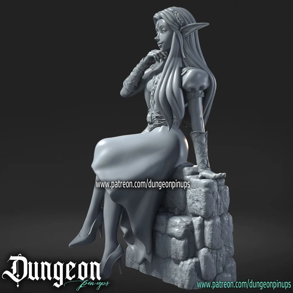 Elfy Sentada — Miniatura 3D Fantasia | RN Estudio