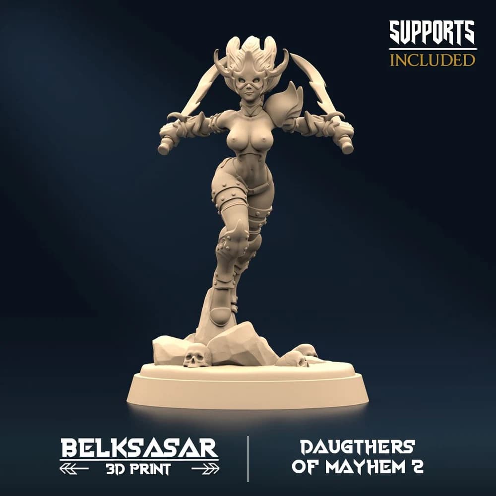 Irmã do Caos de Lâminas Gêmeas D — Miniatura 3D Fantasia Sombria | Belksasar