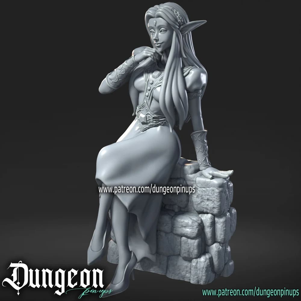 Elfy Sentada — Miniatura 3D Fantasia | RN Estudio