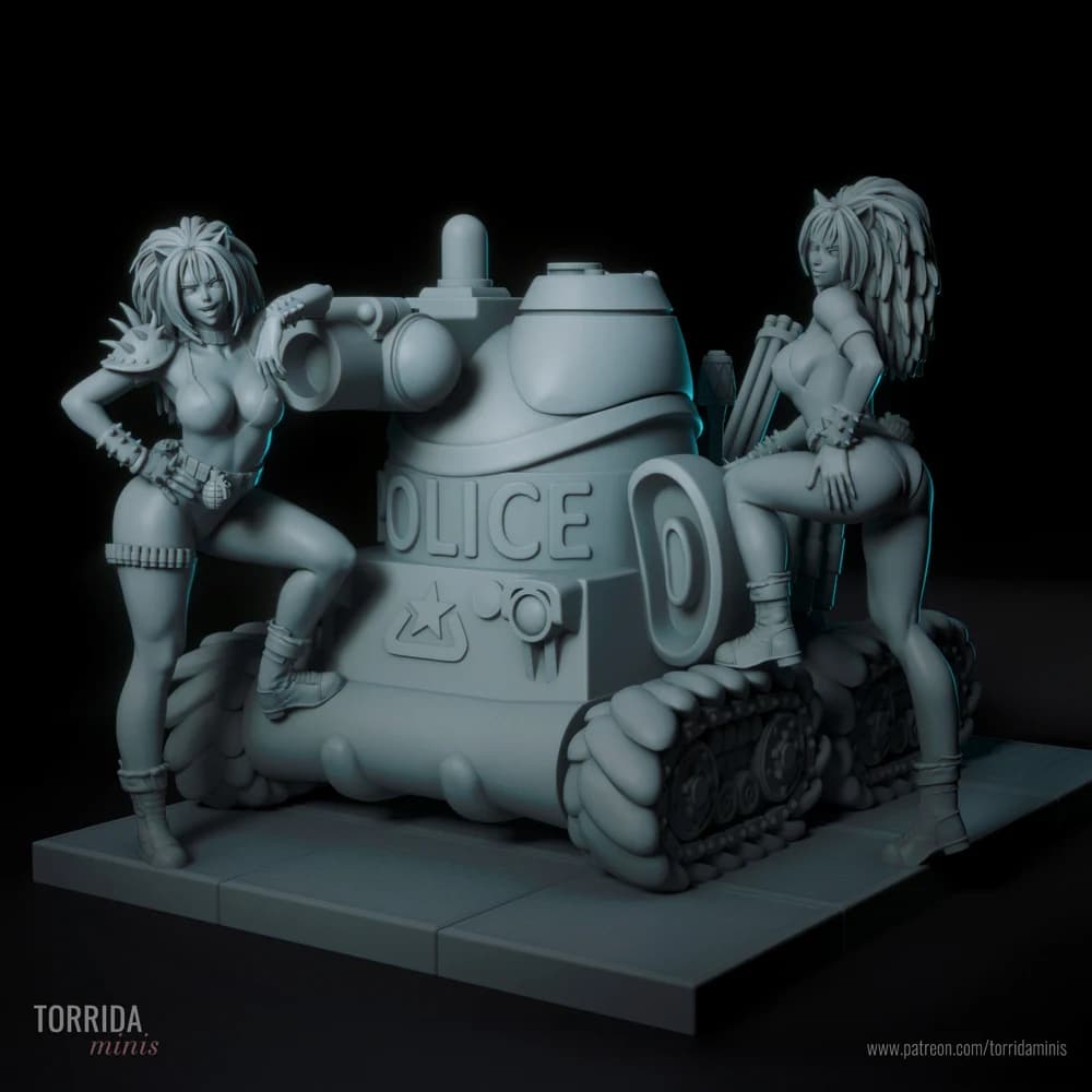 Anna e Uni, Irmãs Puma — Miniatura 3D Cyberpunk | Torrida Minis