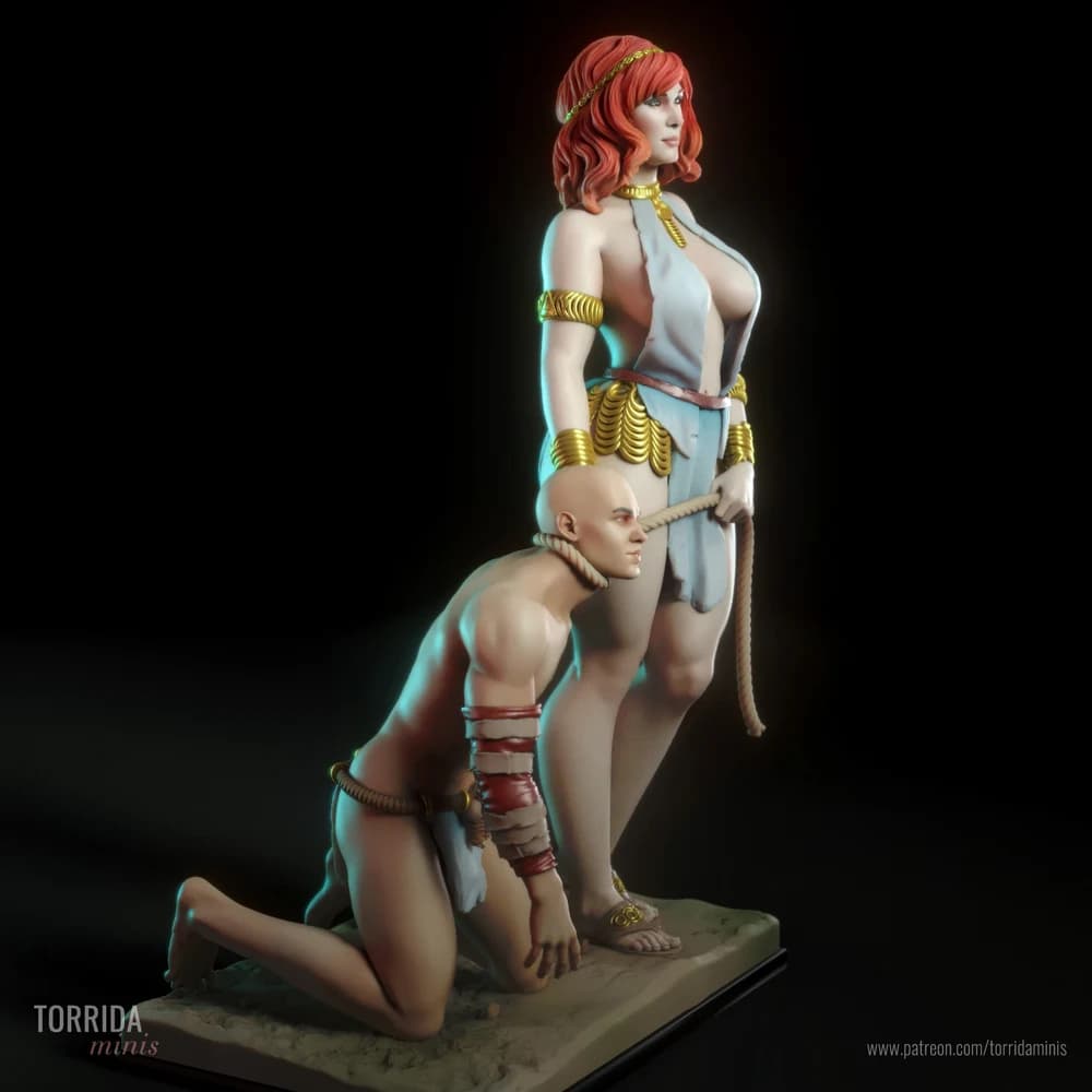 Jara e seu Escravo — Miniatura 3D Fantasia Tribal | Torrida Minis