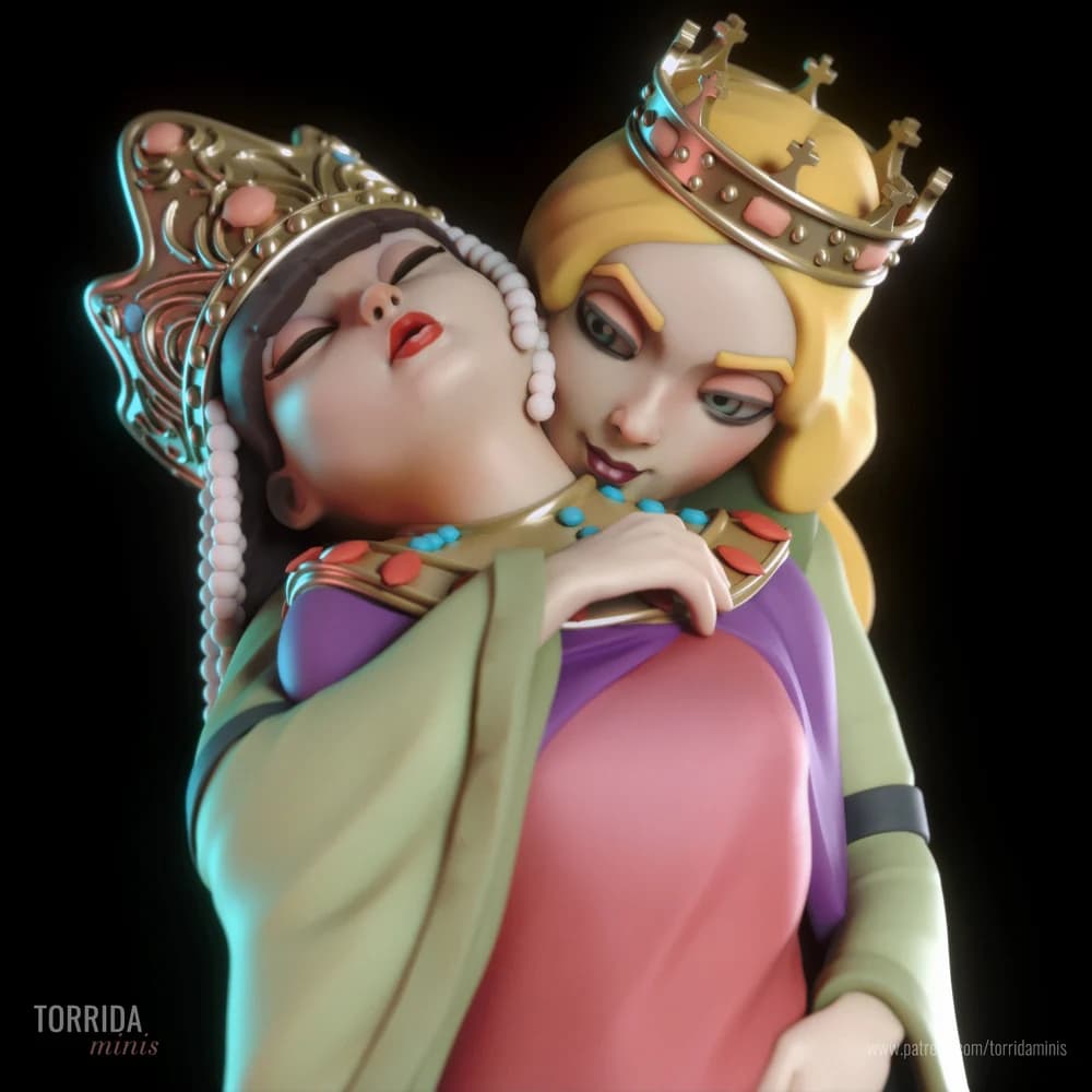 Rainhas Theodora & Isabella — Miniatura 3D Fantasia Histórica | Torrida Minis
