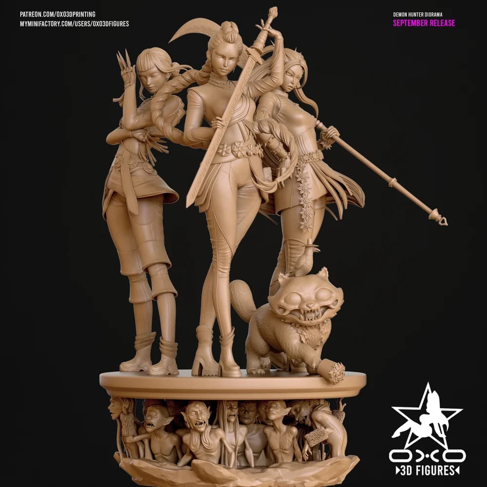 Diorama Caçadoras de Demônios — Miniatura 3D Fantasia Oriental | OXO3D