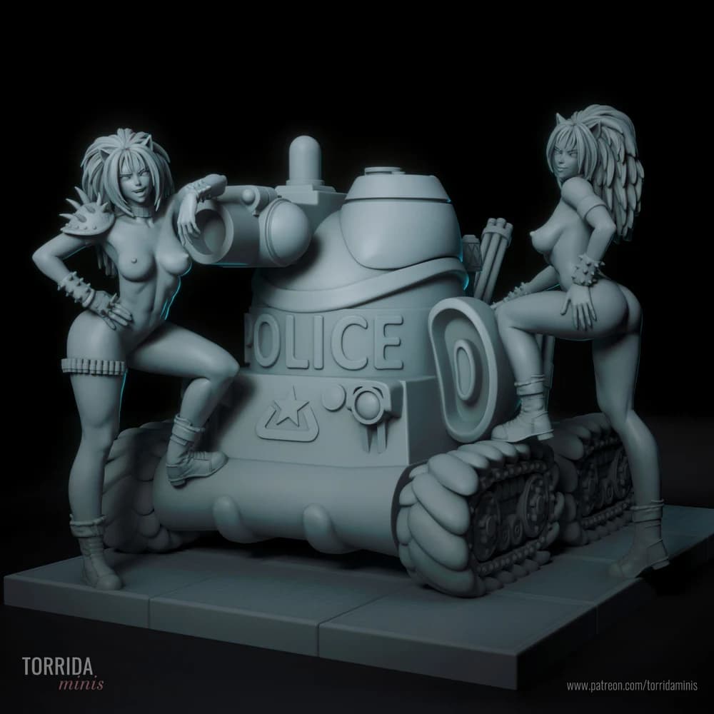 Anna e Uni, Irmãs Puma — Miniatura 3D Cyberpunk | Torrida Minis